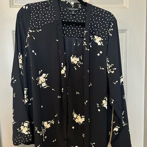 Black floral tie blouse